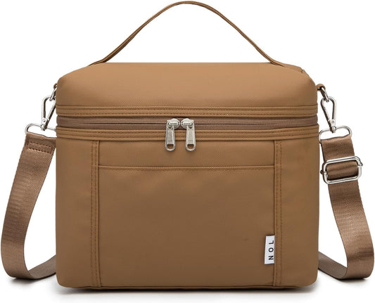 NOL Natural Organic Lifestyle Insulated Lunch Bags for Women Cooler Bag Lightweight Nylon Waterproof Lunch Box For Work (Medium(normal),Brown