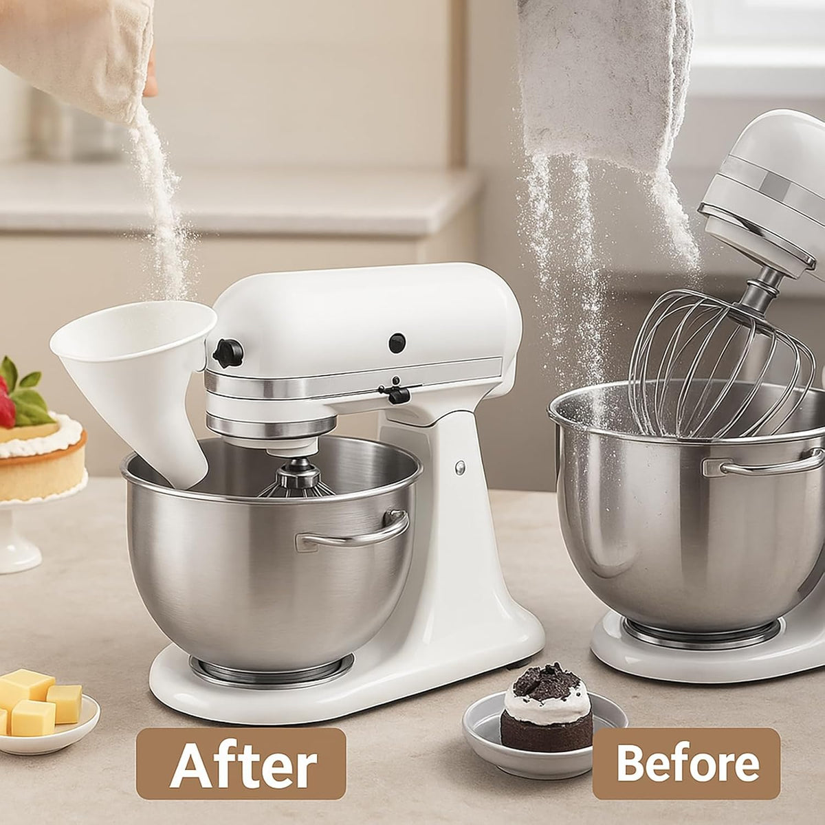 Flour Funnel for Kitchen Aid Stand Mixer, Plastic Funnel with Easy-Pour Attachment Fits KSM150 5-Quart Tilt-Head Mixers, Mess-Free Baking Accessory for Flour, Sugar, and Egg Liquid (GREEN1PCS)