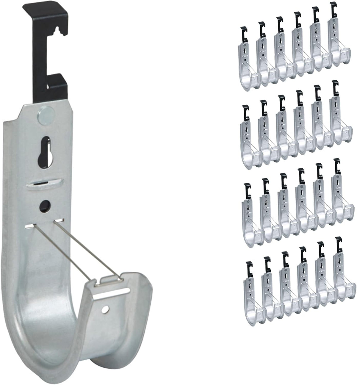 ICC Batwing J Hook 2” with Retainer Clip - Galvanized Steel Cable Management Hooks for Hanging Cable to Hanger Wire and Threaded Rod - Rust-Resistant, EIA and TIA Compliant - 2 Inch 25 Pack