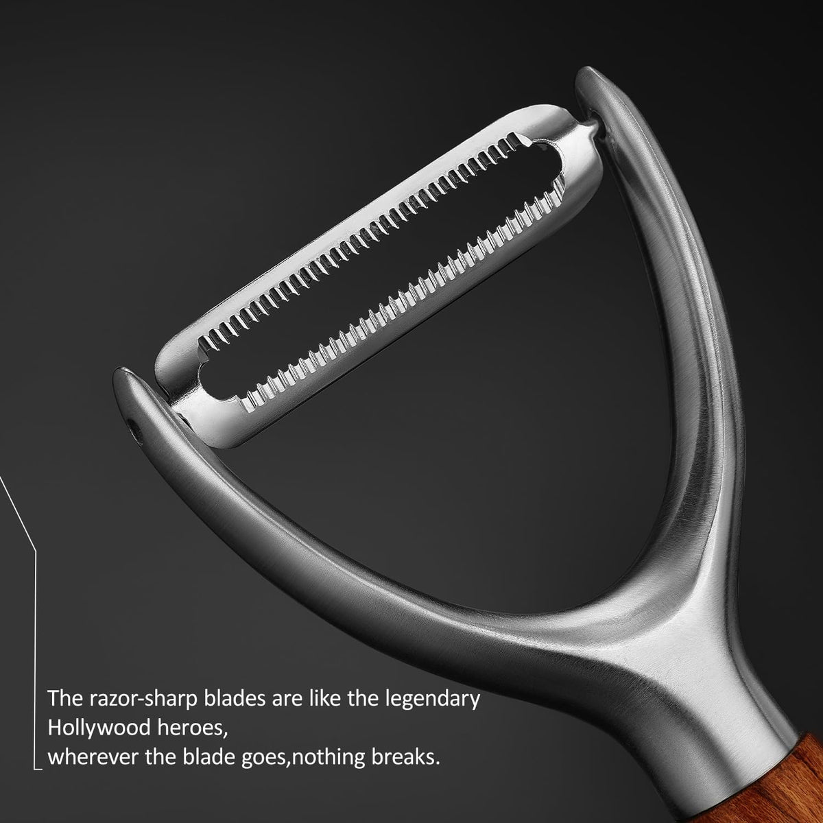 Premium high-end rosewood handle and 304 stainless steel serrated blade - ultra-sharp KULUNER Y-shaped rotary peeler for potatoes, fruits and vegetables, ergonomically designed for easy peeling