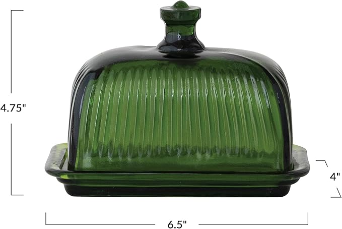 Creative Co-Op Pressed Glass Butter Dish, Green