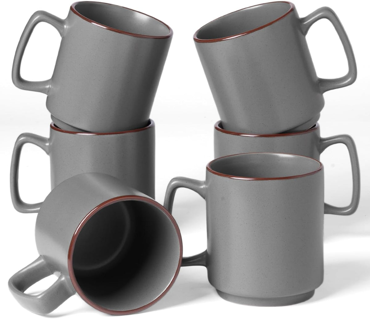 famiware Coffee Mugs Set of 6, Nebula 14oz Coffee Mugs, Ceramic Cup Set with Handle for Latte, Tea, Milk, Cappuccino, Cocoa, Dark Gray