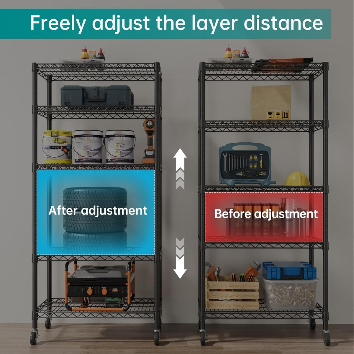 SINGAYE Garage Heavy Duty Shelving Unit Kitchen Pantry Close Home Organizers and Storage Bathroom Shelf Laundry Room Organization Industrial Book Metal Wire Adjustable Shelves