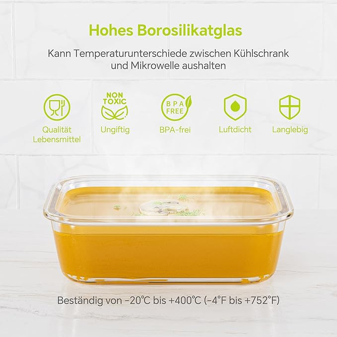 3-Pack 35 oz Borosilicate Glass Food Storage Containers with Lids, Stackable Airtight Glass Meal Prep Containers for Lunch & Leftover, BPA-Free & Leak Proof, for Microwave, Oven, Dishwasher