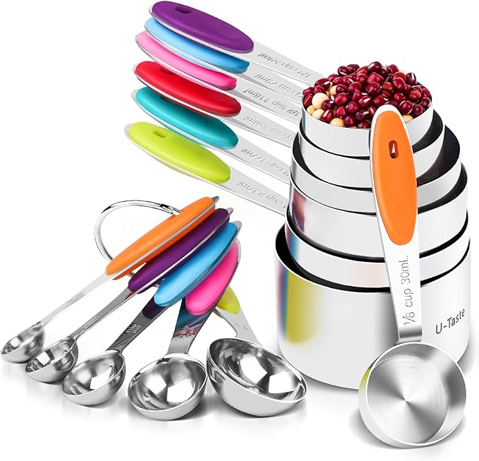 U-Taste 12 Piece Measuring Cups and Spoons Set in 18/8 Stainless Steel : 7 Measuring Cups & 5 Measuring Spoons