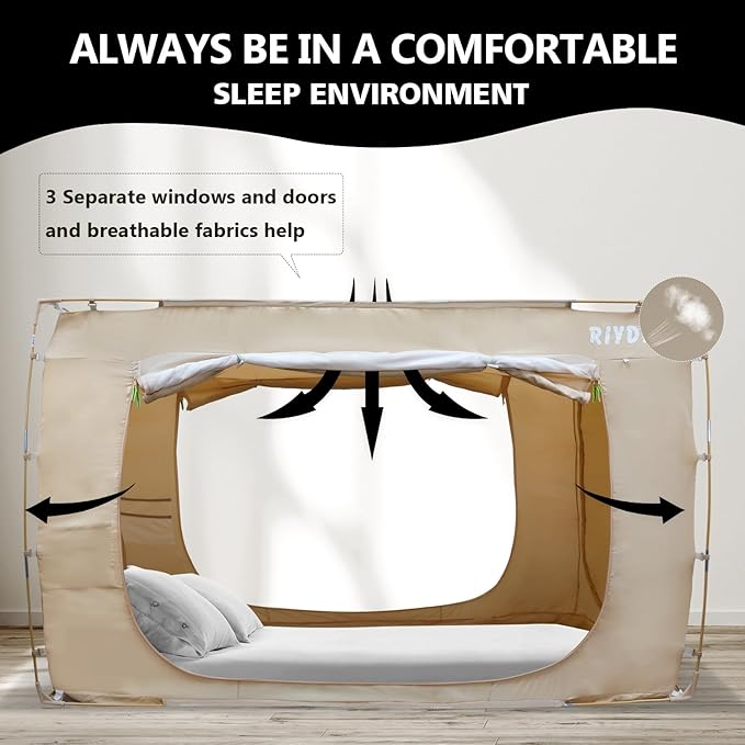 Bed Tent Bed Canopy Twin Size Tents for Adult and Kids- Original Design Portable Dream Tent Indoor Sleeping 80% Blackout with 3 Doors Breathable Big Space Tents