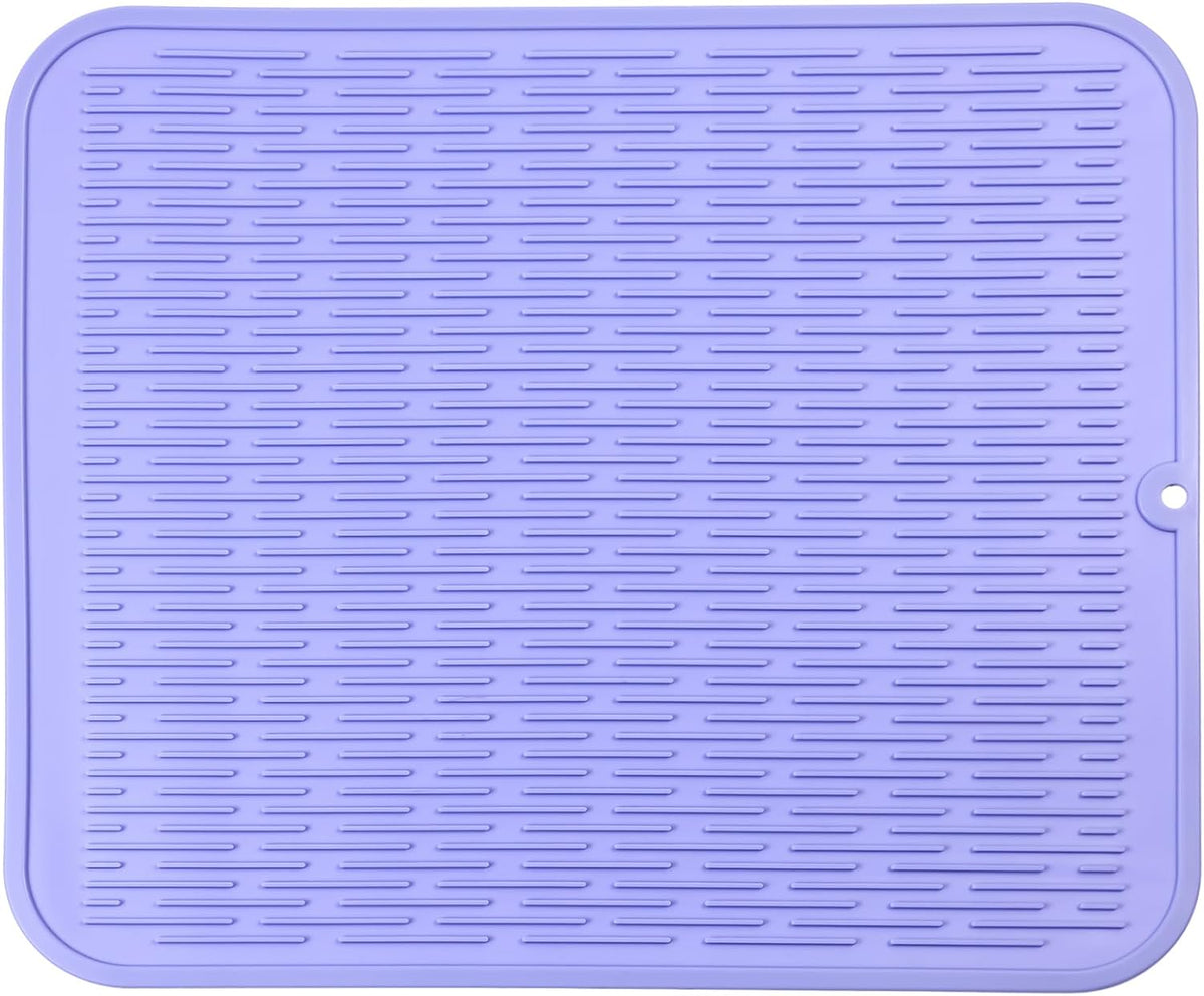 Silicone Dish Drying Mat for Multiple Usage,Easy clean,Eco-friendly,Heat-resistant Silicone Mat for Kitchen Counter or Sink,Refrigerator or Drawer Liner Light Purple XL 18 inches x 16 inches
