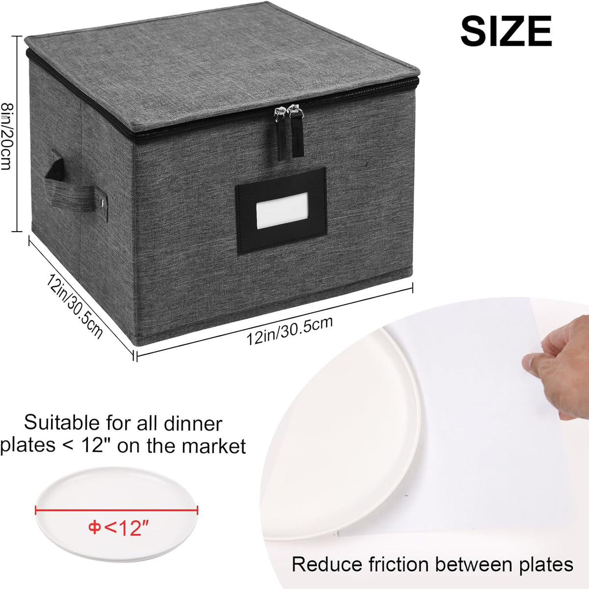 Mayniu China Storage Containers Hard Shell, 12" Plate Storage Containers for Dishes, Stackable Dinnerware Storage with 48 Felt Dividers (4 Pack Black)