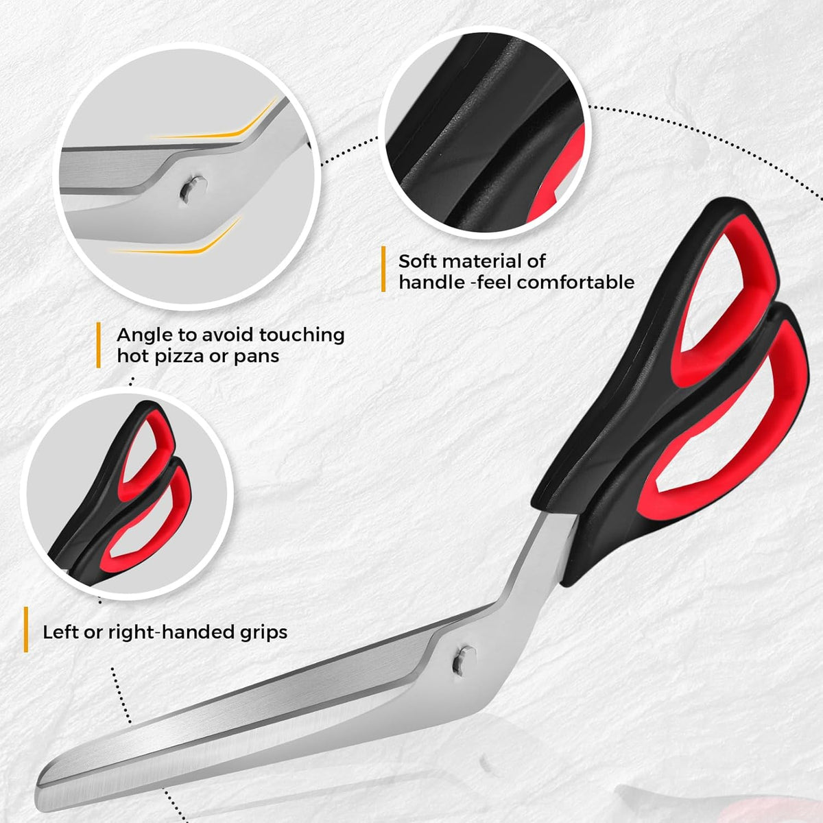 Detachable Pizza Scissors Pizza Cutter with Sharp Stainless Steel Blade and Ergonomic Soft Grip Black&Red