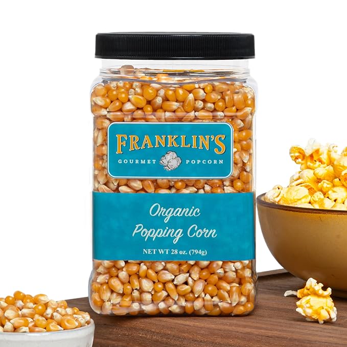 Franklin’s Gourmet Popcorn Organic Popcorn Kernels for Popping - 28oz Tub - Made in USA, Non-GMO & All-Natural - Old Fashioned Unpopped Popcorn Kernels for Popcorn Machine