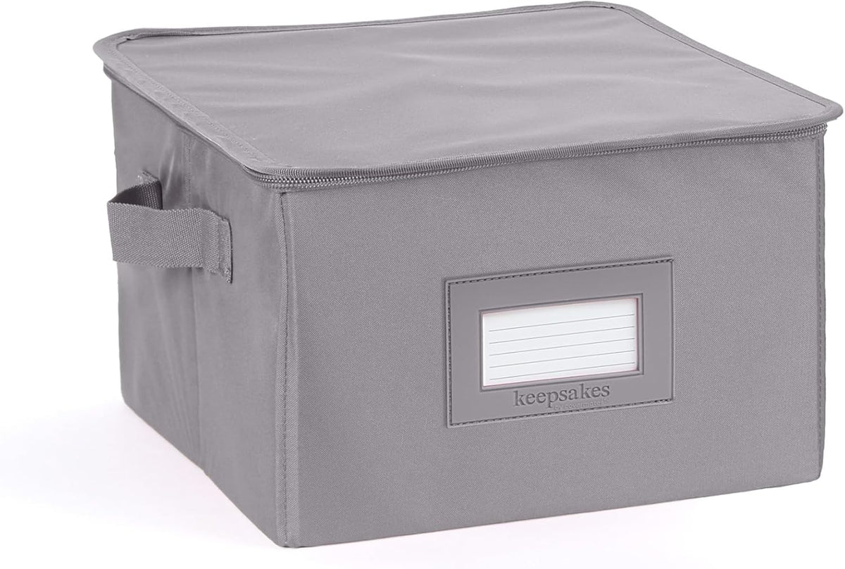 Covermates Keepsakes Dish Storage Box - Stackable, Reinforced Handles, China Storage, Graphite