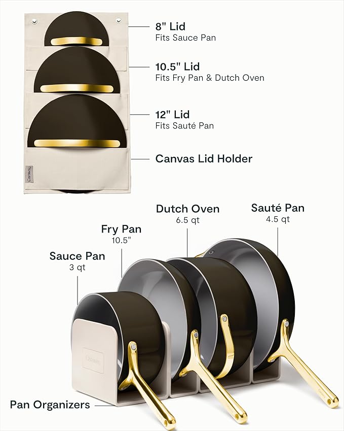 Caraway Non-stick Ceramic Cookware Set (12 Piece) Pots, Pans, Lids and Kitchen Storage - PFAS & PFOA Free - Oven Safe Pan Set & Compatible with All Stovetops - Black