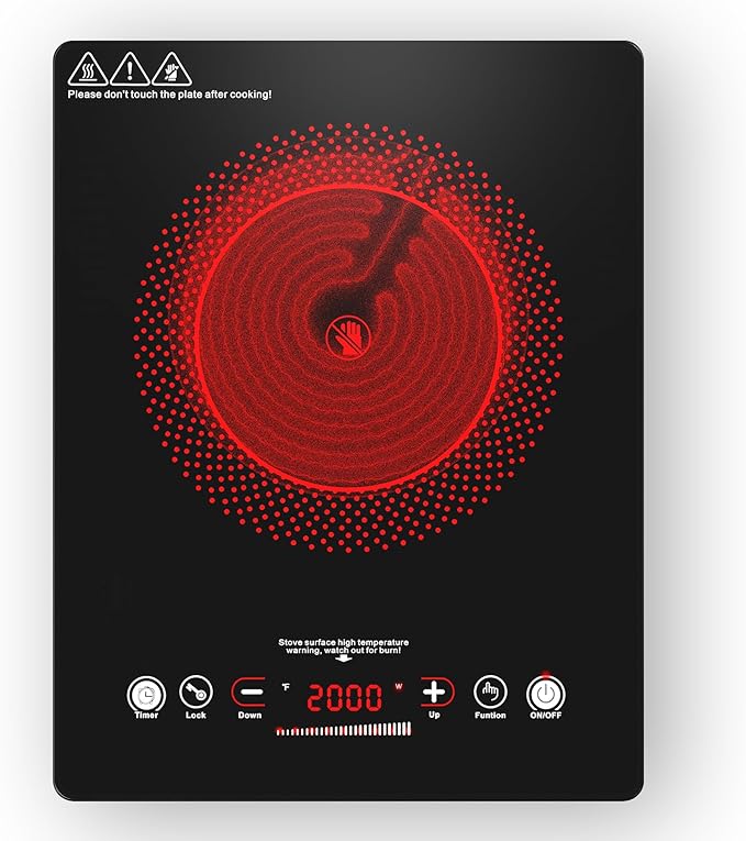 VBGK Single Burner Electric Cooktop,110V 1800W Electric Stove Top with LED Touch Control,Single electric burner 9 Power Levels, 4 hTimer, Safety Lock,Overheat protection