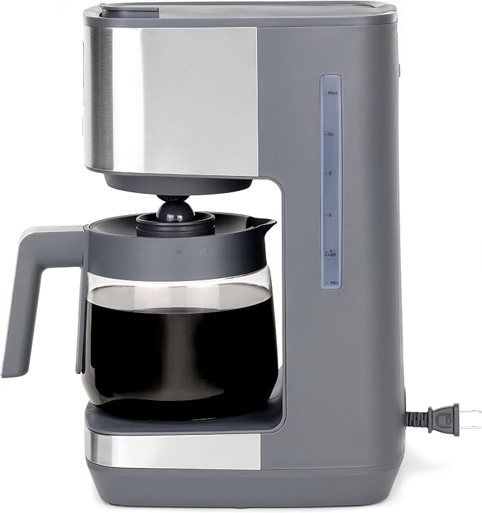 GE Drip Coffee Maker With Timer | 12-Cup Glass Carafe Coffee Pot With Adjustable Keep Warm Plate | Wide Shower Head for Maximum Flavor | Kitchen Essentials | Stainless Steel