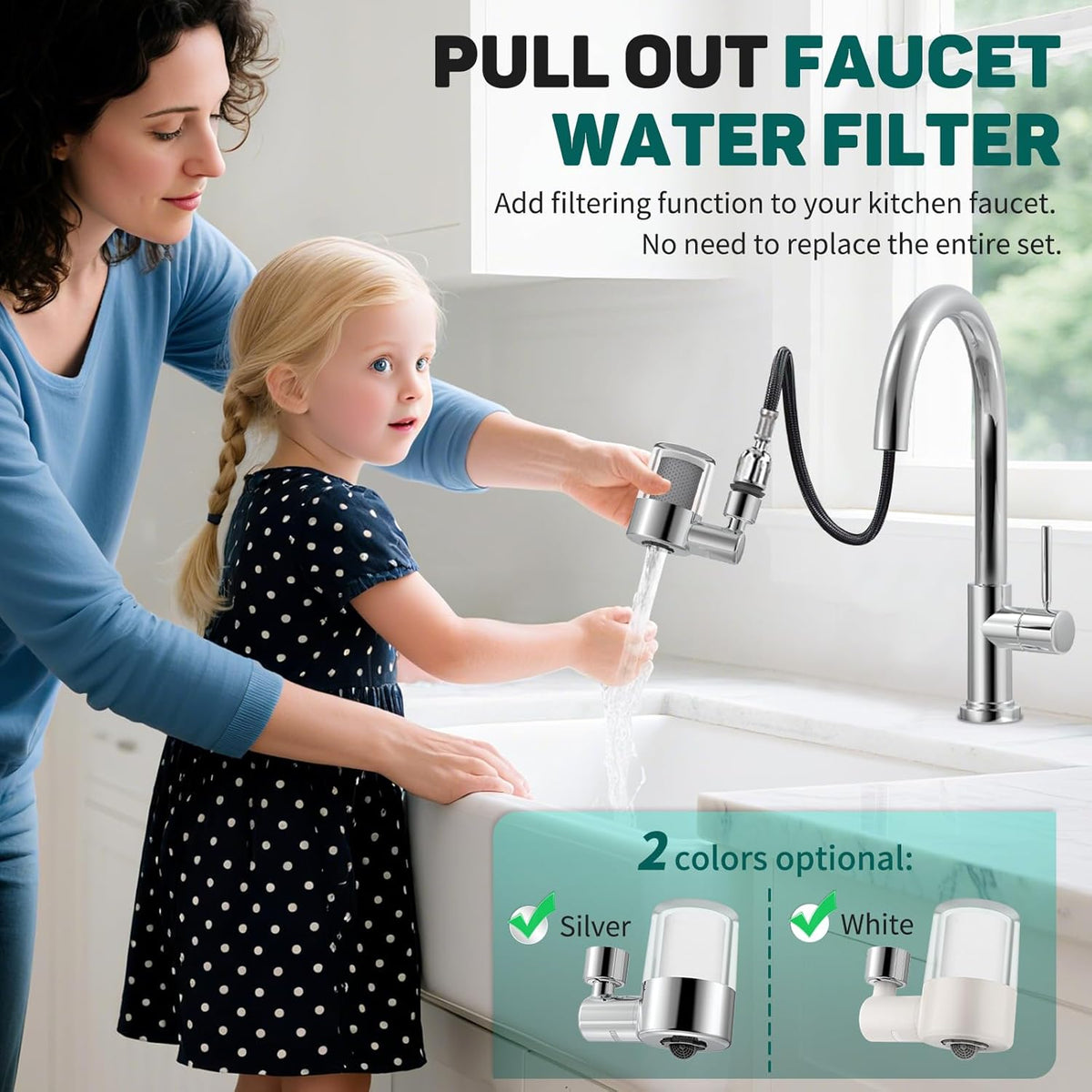 CECEFIN Sink Faucet-Mounted Water Filters - 720 Rotating Water Filtration System, 2-Mode Spray, Carbon Filter Cartridges for Reduces Chlorine, Hard Water Softener, Last 528 Gallons Tap Water Purifier
