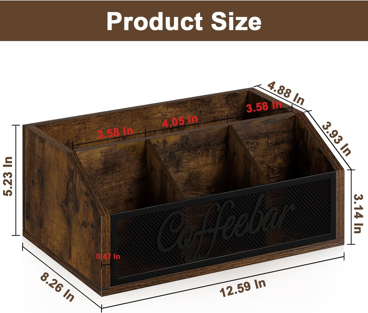 YINMIT Coffee Station Organizer for Countertop, Wood Coffee Bar Organizer with Removable Dividers for Pods, Syrup, Cups, Stirrer, Tea - Office Coffee Bar Accessories