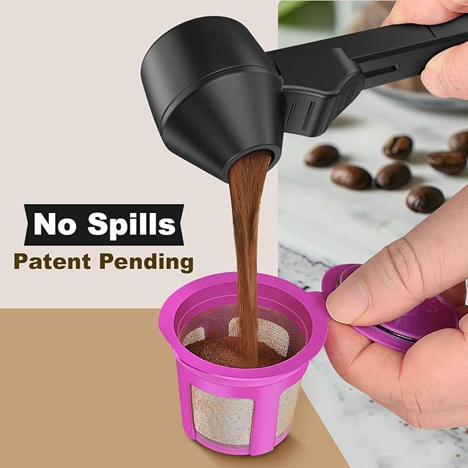 Coffee Scoop & Funnel for Reusable K Cup Refillable Coffee Pods, Coffee Measuring Spoon 2 Tablespoon Capacity, Scoop with Funnel for Ground Coffee, Protein Powder, Tea (Black, 2 Pack)