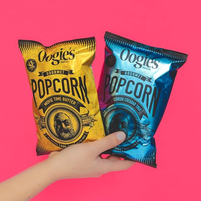 Oogie's Gourmet Popcorn | 20 Pack | Wisconsin Cheddar 1848 Flavor | Gluten Free Popcorn Snacks | 1oz Individual Bags