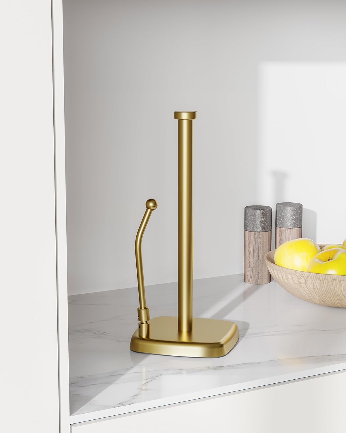Paper Towel Holder Countertop Gold, Paper Towel Dispenser Standing Weighted Base Non-Slip, Spring Arm Fit Most Size Tissue Roll, Stainless Steel Paper Towel for Home Kitchen Tabletop