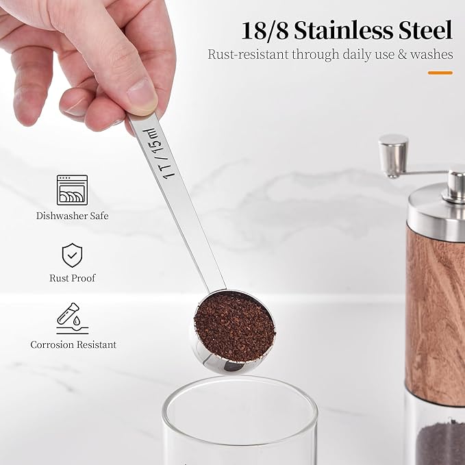 Long Handle Coffee Scoop: 18/8 Stainless Steel 5.64 Inch 1 Tablespoon Metal Measuring Spoon Tbsp Scoop for Coffee Beans, Grounds Coffee, Coffee Powder, Tea, Tall Jars (1Tbsp/15ml)