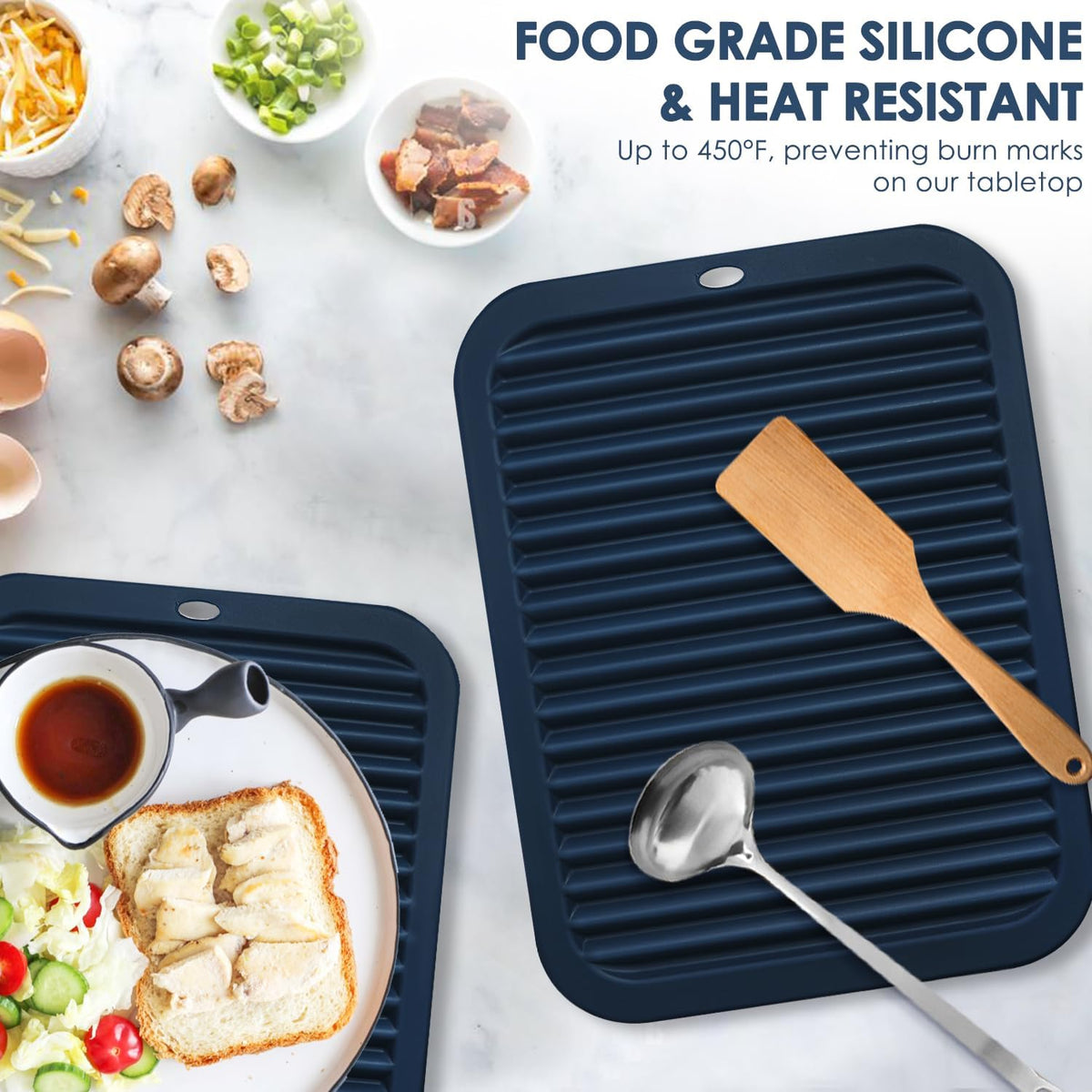 Silicone Mats for Kitchen Counter, 9x12'' Trivets for Hot Pots and Pans, Navy Blue Silicone Trivets for Hot Dishes, Protect Table Quartz Countertops