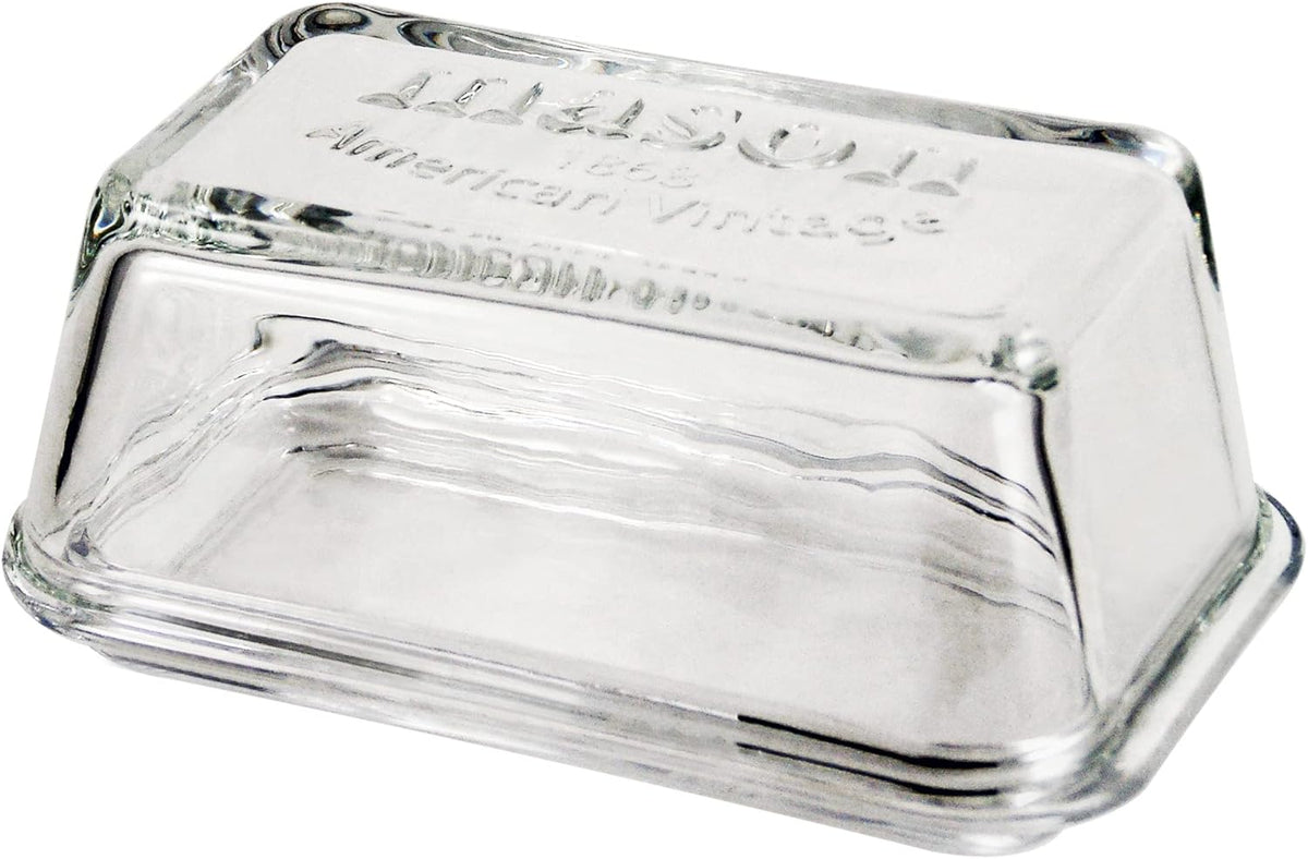 Grant Howard Mason Classics jumbo Glass Butter Dish with Lid, Crystal Clear Tray Container