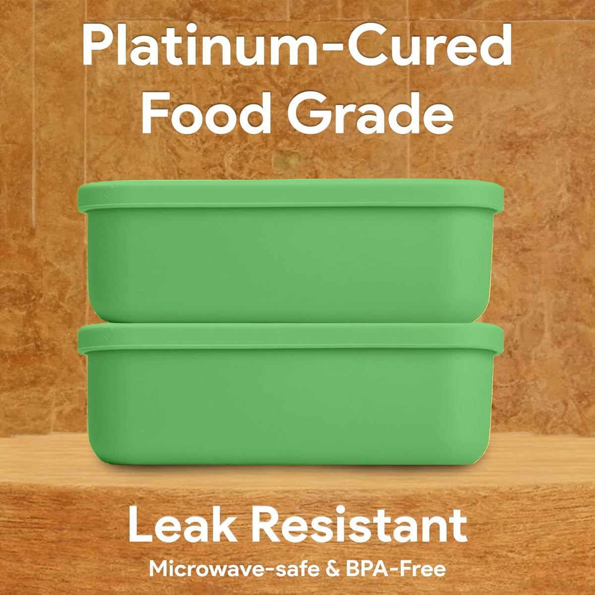 Platinum Silicone Bento Lunch Box Set of 2 – 3 Compartments, Leakproof, Versatile, Durable, Microwave & Freezer Safe, Meal Prep Container, Food Storage for All Ages (Watermelon Green)