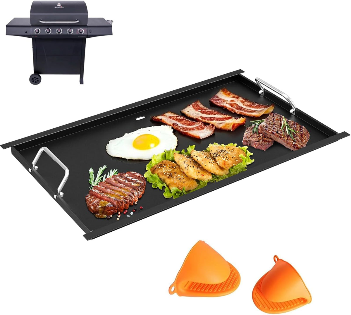 463365021 Full Size Griddle Insert for Charbroil Performance 5 Burner Grill 463448021 463451022 463466522, Carbon Steel Flat Top Griddle Plate for Charbroil G426-0004-W1 G426-0005-W1, 28.3''L x 17''W