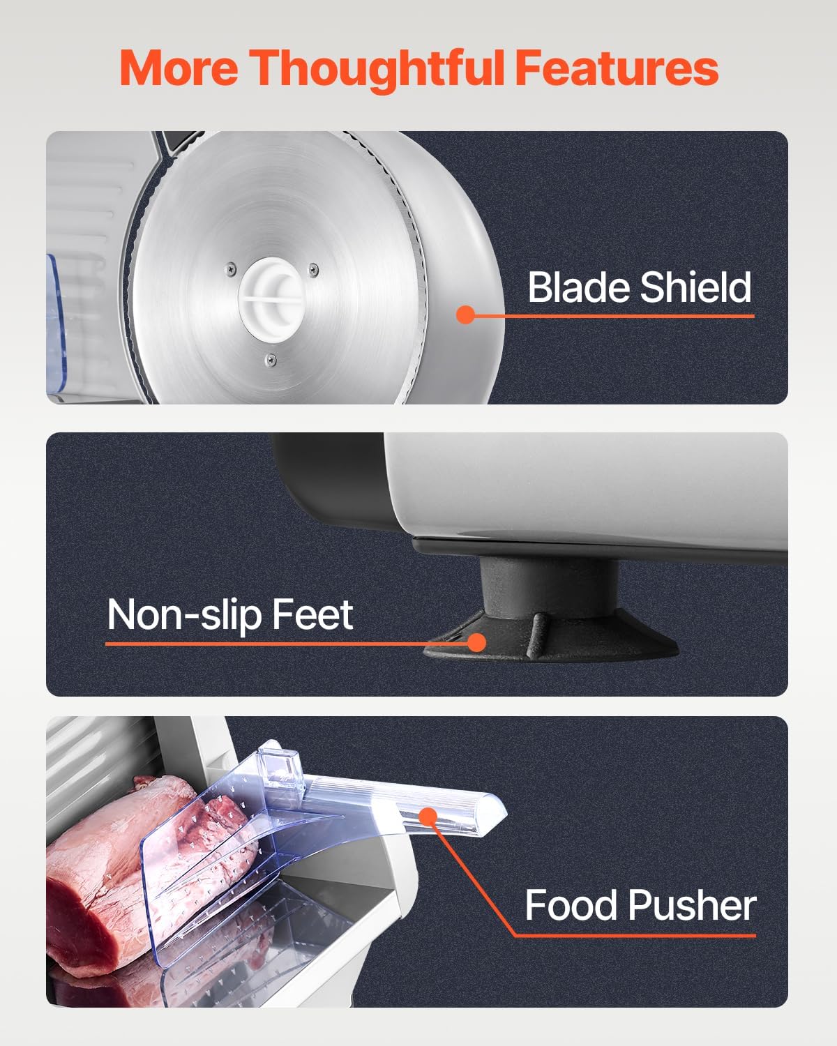 VEVOR Meat Slicer, 8.7 inch Electric Deli Food Slicer with Two Premium SUS420 Blades, 0-0.6 inch Adjustable Thickness, 180W Food Slicer Machine for Meat, Hard Bread and Cheese, Home Use