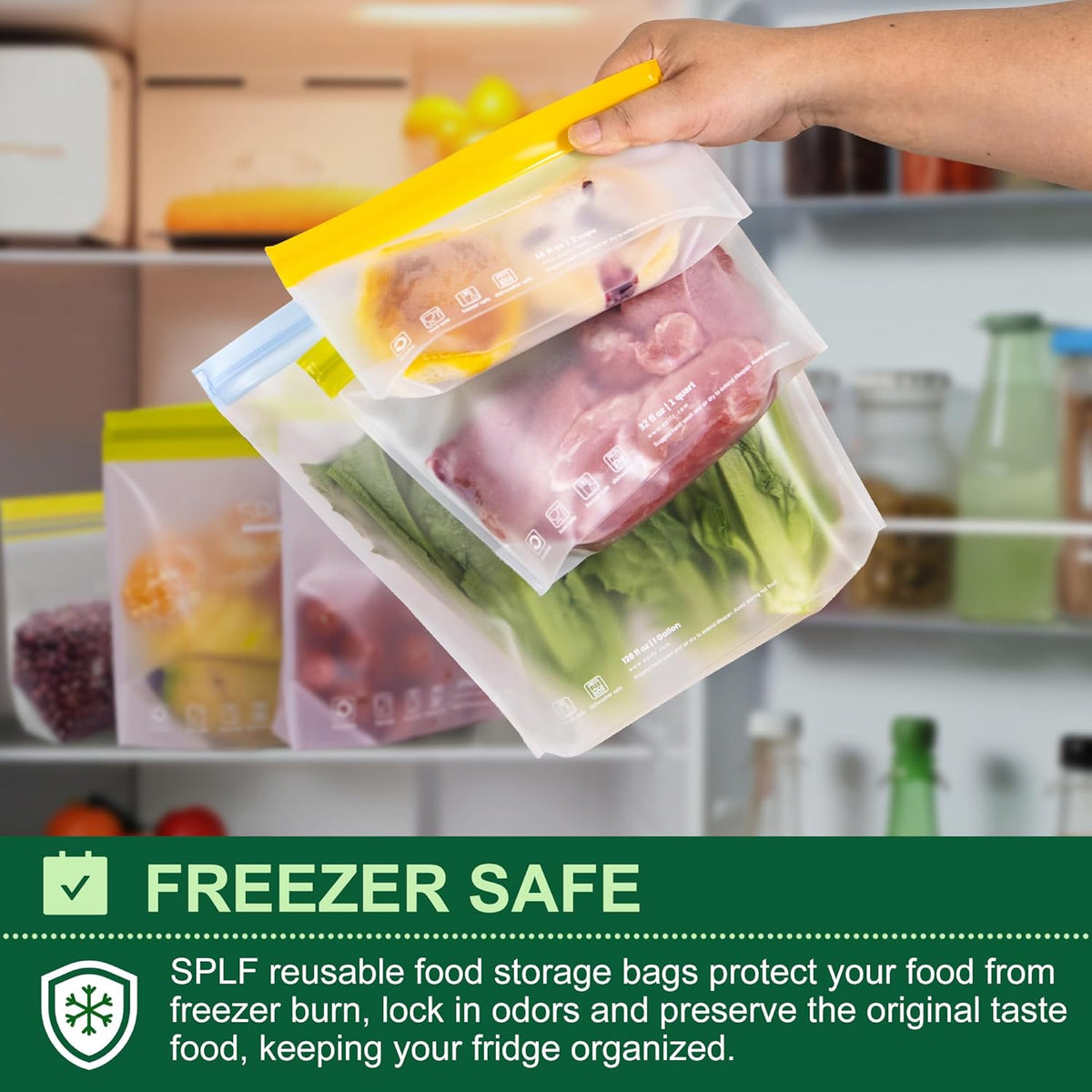 SPLF 6 Pack Stand-Up Reusable Gallon Freezer Bags Dishwasher Safe, Extra Thick 1 Gallon Leakproof Food Storage Bags, BPA and Silicone Free Freezer Bags for Meal Prep, Bread, Veggies, Home Organization