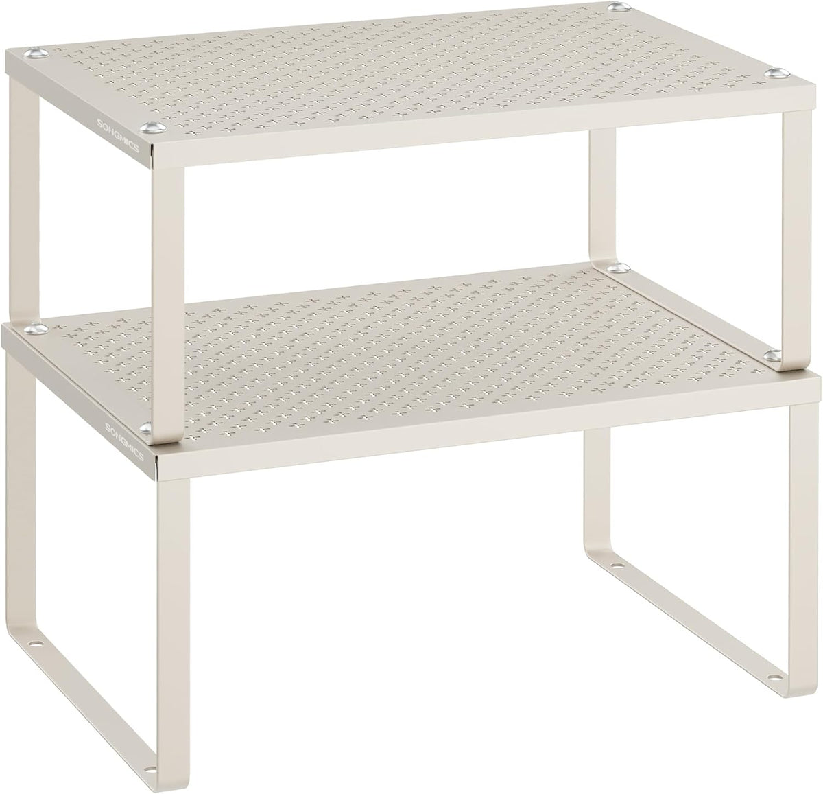 SONGMICS Spice Racks, Set of 2 Metal Cabinet Shelf Organizers, Countertop Organizers, Shelf Risers, Stackable, Expandable, Oatmeal Beige UKCS001K01