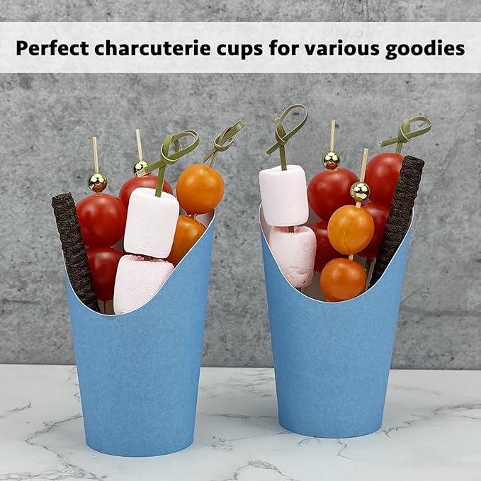 CAMKYDE 100 Pcs French Fries Holder, 12oz Disposable Paper French Fry Cups Blue Charcuterie Cups for all Occasions (12oz, Blue)
