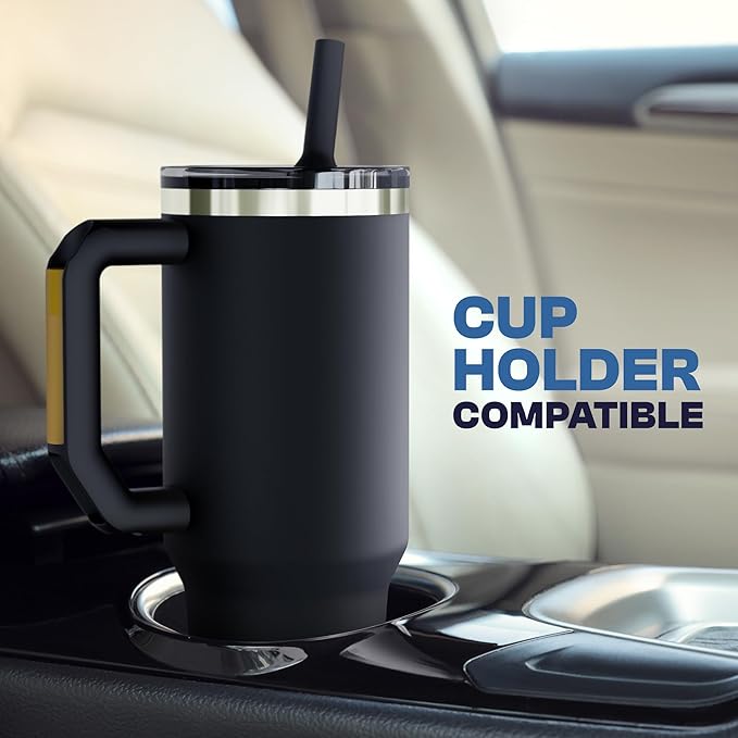Thicc Buddy - 40 oz Stainless Steel Vacuum Insulated Tumbler with Lid and Straw for Water - Travel Mug Cupholder Friendly - Gifts for Women Men Him Her