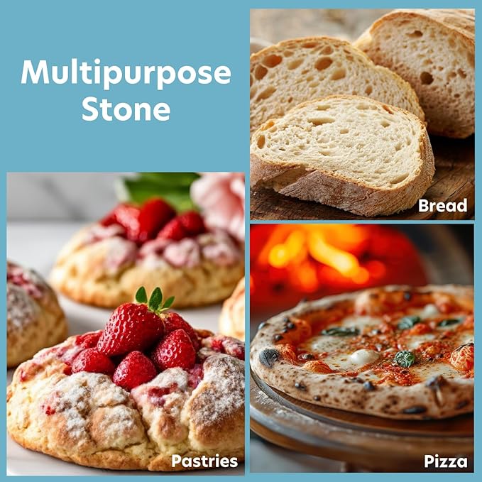 Pizza Stone for Oven, Grill, BBQ - Round 5/8 Inch Extra Thick Baking Stone w Safe Even Heating- XL 16.5" Pan for Crispy Crust, Heavy Duty Cordierite Holds High Temp- Kitchen Essential Must Have Gift