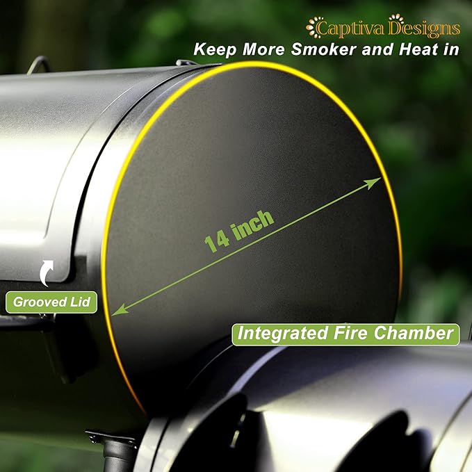 Captiva Designs Charcoal Grill with Offset Smoker, All Metal Steel Made Outdoor Smoker, 512 sq.in Cooking Area, Best Combo for Outdoor Garden Patio and Backyard Cooking
