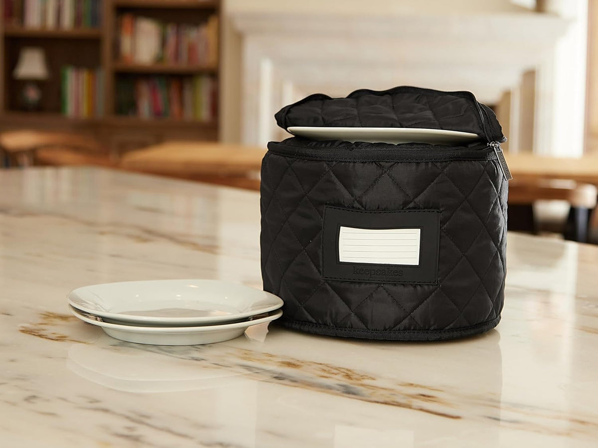 Covermates Keepsakes - Dish Storage - Padded Protection - ID Window - Stain Resistant - Machine Washable - China Storage, Black