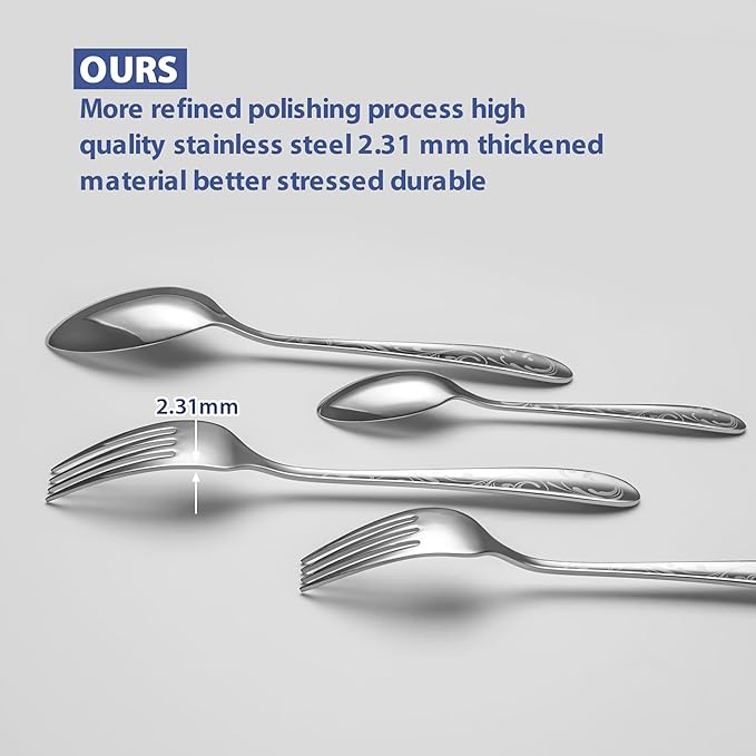 40 Piece Silverware Set Service for 8, EIUBUIE Premium Stainless Steel Cutlery Set, Mirror Polished Flatware Sets with Pattern Handle, Modern Kitchen Eating Utensils Sets Include Spoons Forks Knives