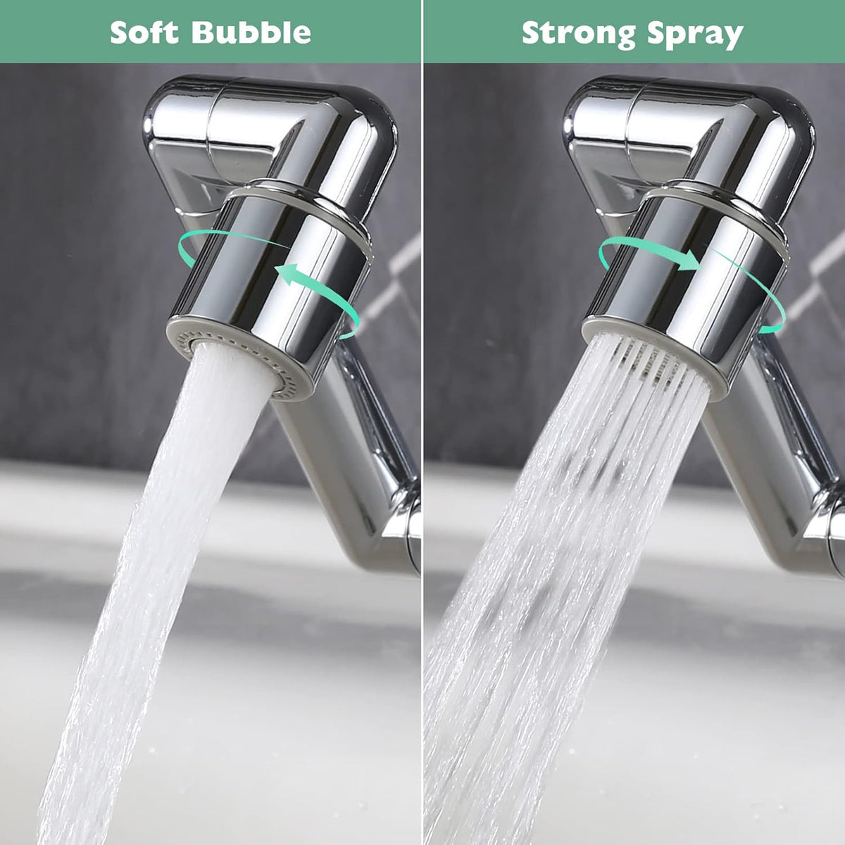 2 Pack 1440° Swivel Faucet Extender(Updated from 1080°),Robotic Arm Faucet Aerator with Female/Male Thread, Faucet Attachment with 2 Water Mode for Kitchen or Bathroom, Plastic Sink Aerator Chrome