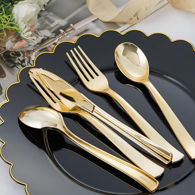 EI 360pcs Gold Plastic Silverware,Gold Silverware Disposable,Gold Forks and Spoons,Gold Cutlery include 120pcs Plastic Forks,120pcs Plastic Spoons and 120pcs Plastic Knives