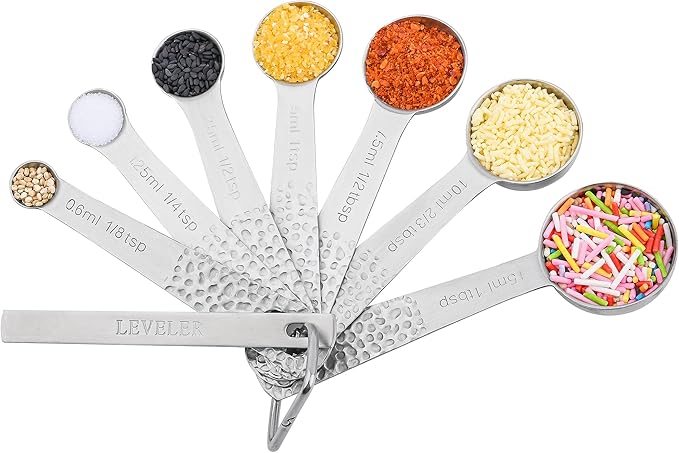 Measuring Spoons Set, 18/8 Stainless Steel Measuring Spoons Set for Dry&Liquid, Metal Metric & US Measuring Spoon with 1 Leveler and Locking Ring for Kitchen & Baking