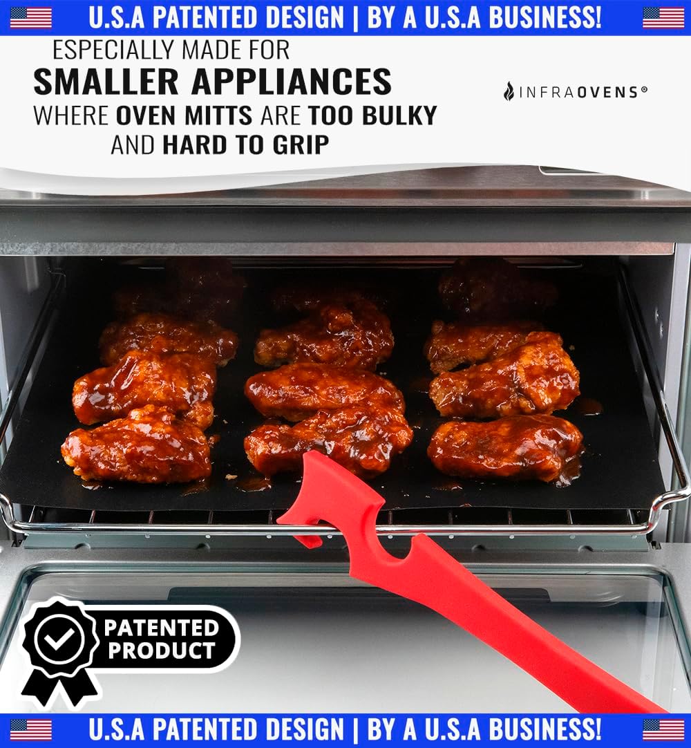 Silicone Oven Rack Push Pull Tool with Longer Handle, Shelf Puller for Air Fryer Toaster Ovens and Kitchen Oven, Stick with Hook Tool for Small Kitchen Appliances, Cool Kitchen Gadgets and Accessories