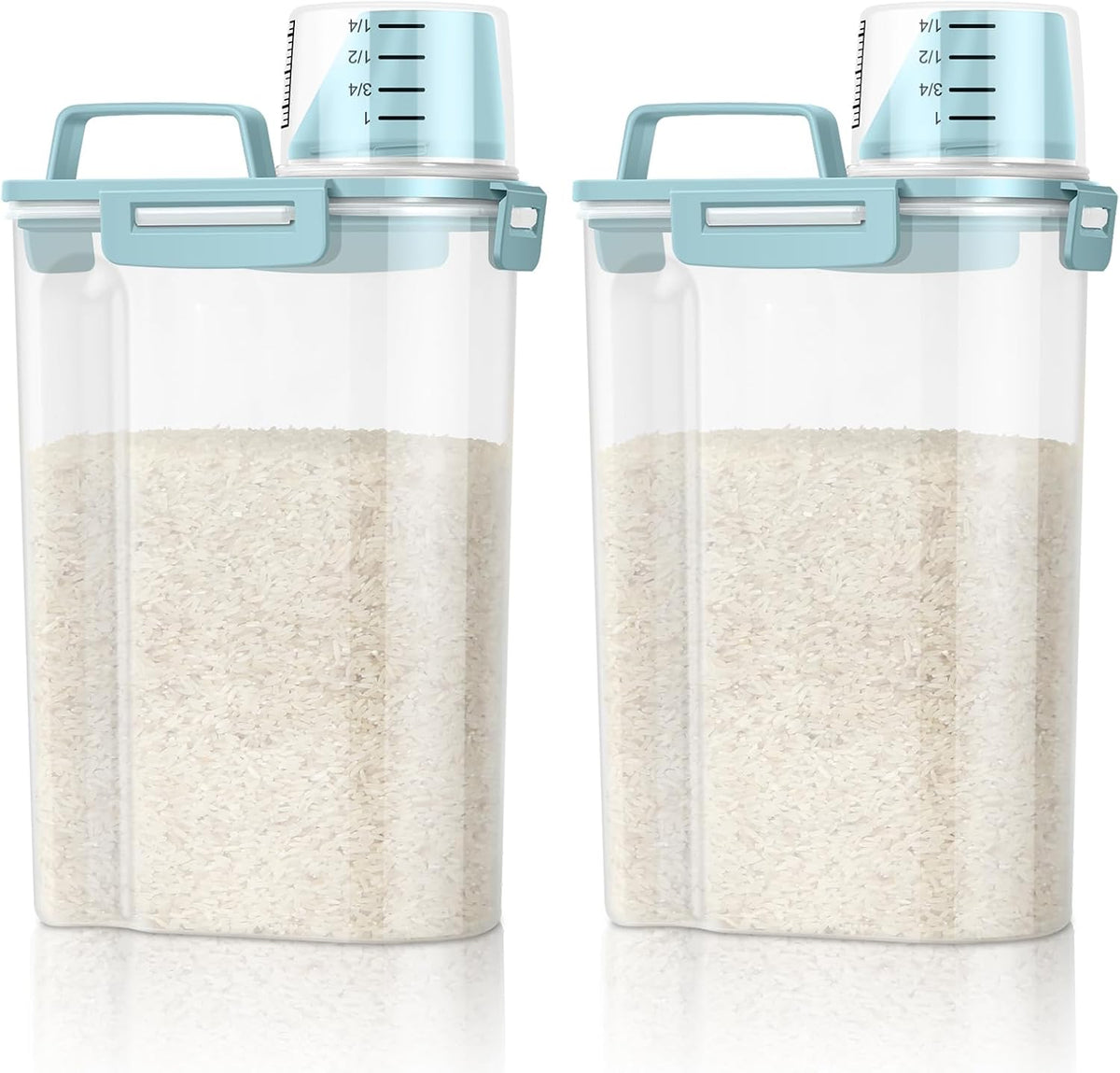 TBMax Rice Container Cereal Storage Container 2 Pack 5 Lbs, Plastic Kitchen Pantry Food Storage Container with Cup, Small Pet Dog Cat Food Dispenser -Blue