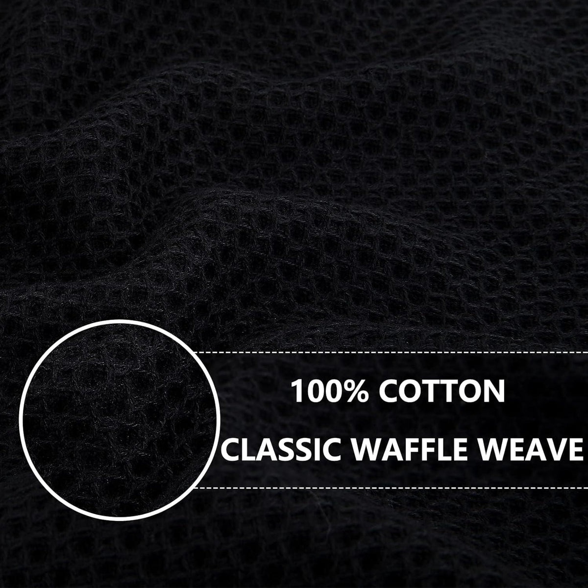 Homaxy 100% Cotton Waffle Weave Kitchen Dish Towels, Ultra Soft Absorbent Quick Drying Cleaning Towel, 13 x 28 Inches, 12-Pack, Black