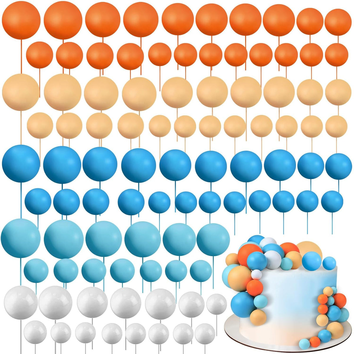 108 Pcs Balls Cake Topper DIY Cupcake Insert Foam Balloons for Cake Baking Wedding Anniversary Birthday Decoration(Fresh Colors,Multi Sizes)