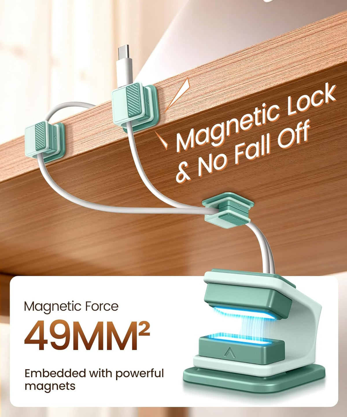 6 Pack Magnetic Cable Clips, Glow in The Dark Cable Holders, GolbinBox Cord Organizer with Shockproof Silicone, Fits up to 8mm Adhesive Cord Clips for Desk, Wall, Nightstand, Car, Home, Office, Green