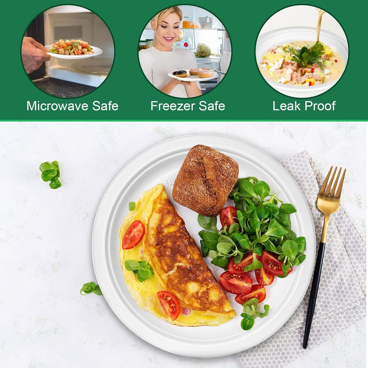 9 inch Paper Plates Bulk 500 Pack, 100% Compostable Plates Heavy Duty Sturdy, White Paper Plates Disposable Recycled Eco Friendly Biodegradable Sugarcane Plates