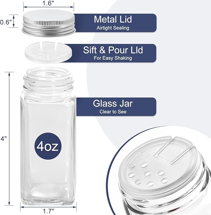 AOZITA Spice Rack Organizer with 28 Empty Spice Jars with Silver Lids, Funnel, Labels - Seasoning Organizer for Countertop, Cabinet, Kitchen, Pantry