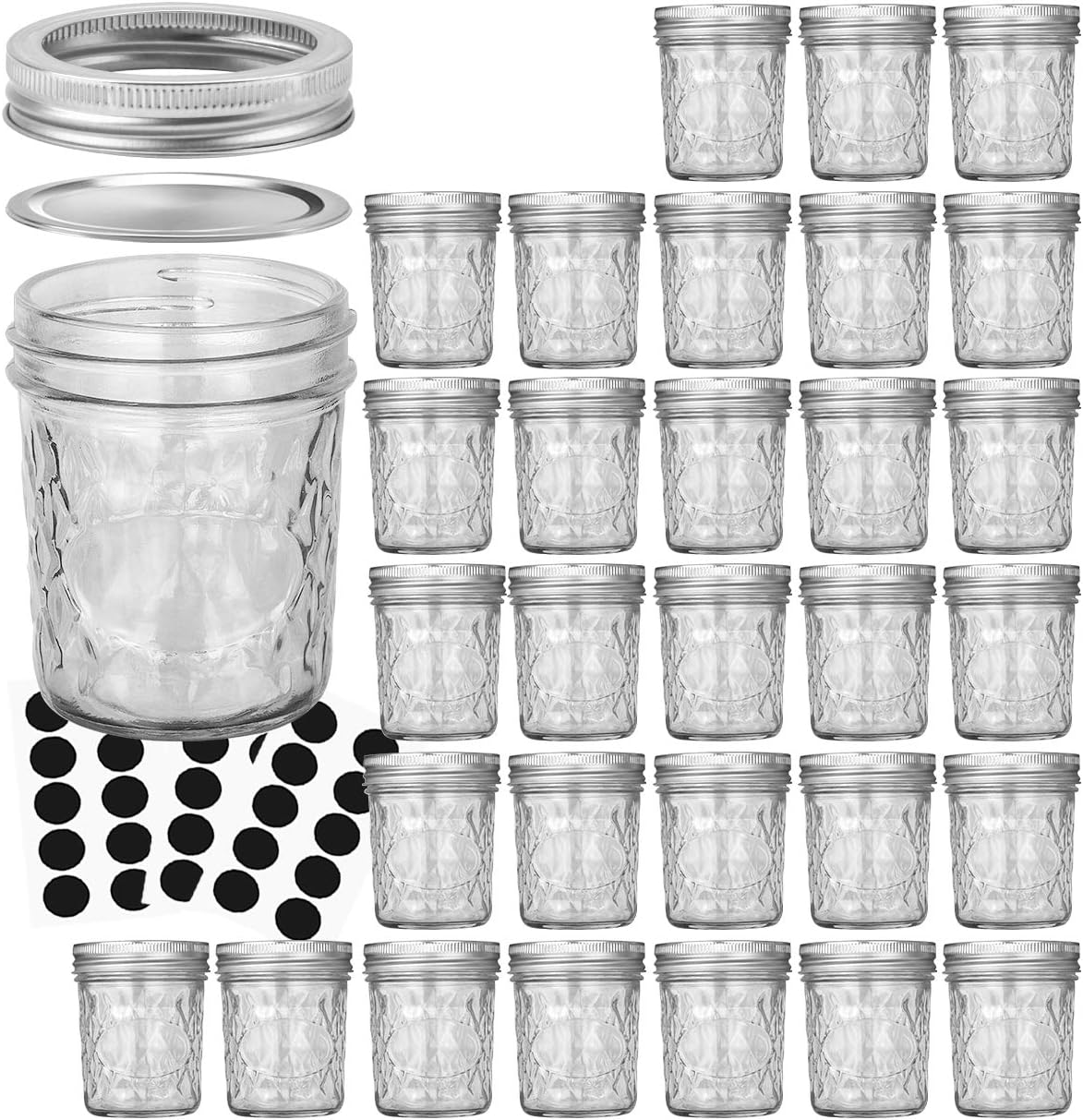 VERONES Mason Jars 6 OZ, 30 PACK 6oz Mason jars Canning Jars Jelly Jars With Lids, Ideal for Jam, Honey, Wedding Favors, Shower Favors