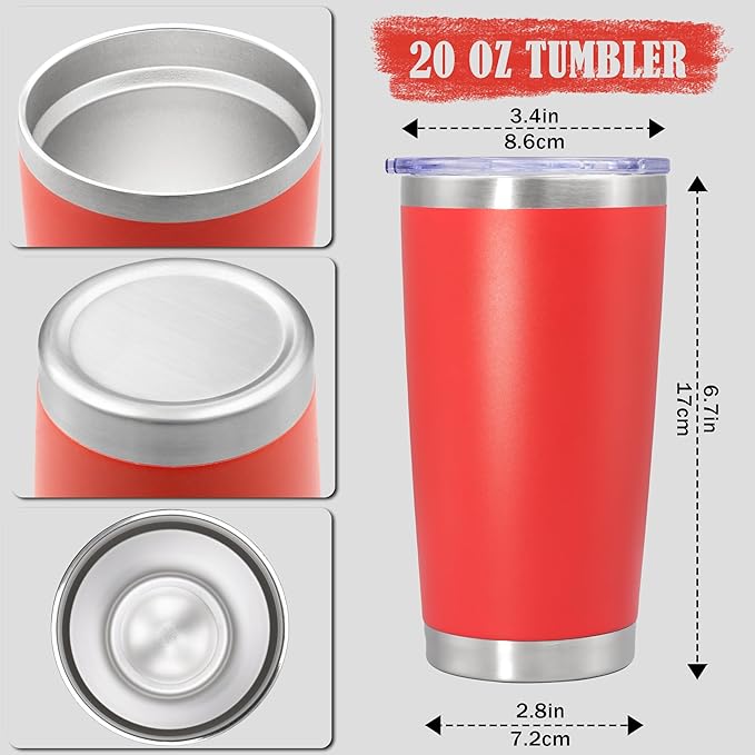 20 oz Tumbler Coffee Travel Tumblers Bulk with Lid Stainless Steel Double Wall Vacuum Insulated Mug Powder Coated Cups fit Car Cupholder for Hot and Cold - Red, 1Pack