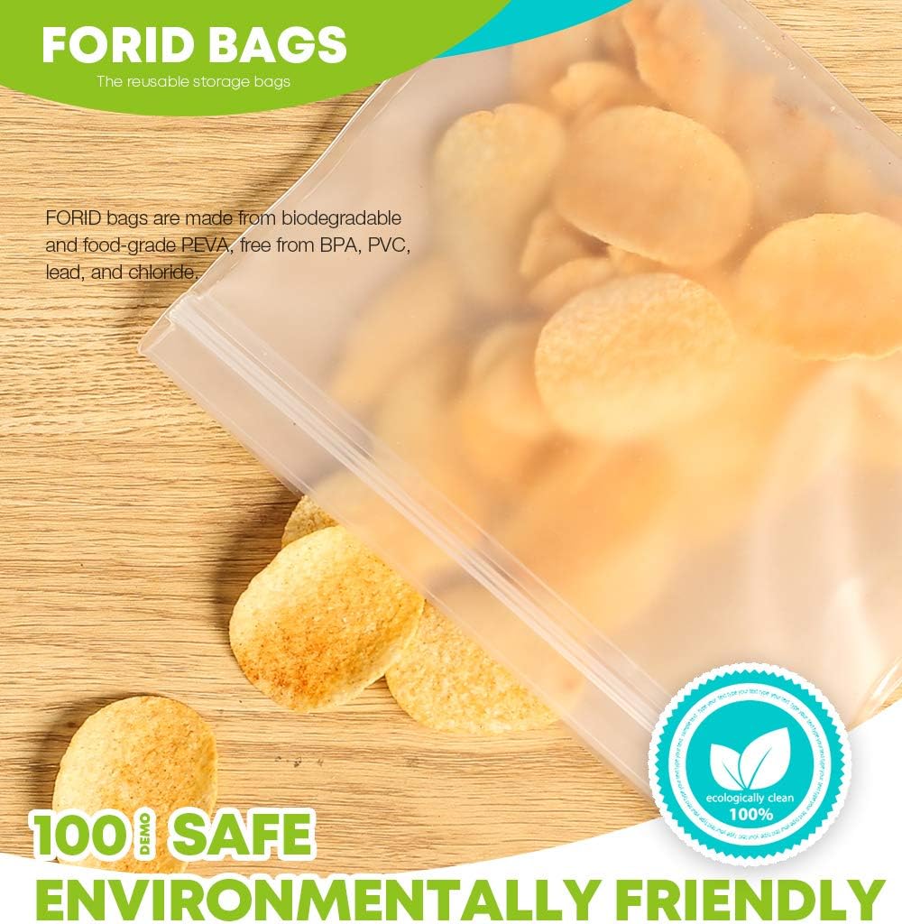 FORID Reusable Storage Bags, 12 Pack Extra Thick Freezer bags (2 Reusable Gallon Bags, 5 Reusable Sandwich Bags, 5 Reusable Snack Bags) FDA Grade LEAKPROOF Lunch Bag for Food Travel Items Storage